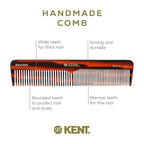 Kent 16T Tortoise Fine and Wide Tooth for Daily Grooming,Handmade Styling Comb for All Hair Types,Wet or Dry Hair Detangling Comb for Men and Women,Saw Cut Hand Polished,Made in England