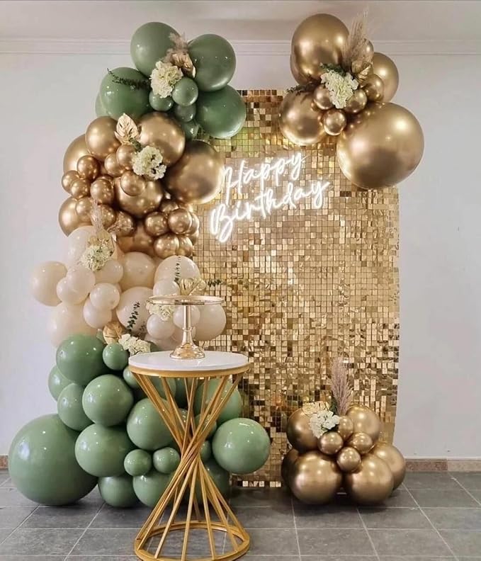 Sage Green and Gold Balloons, 12 Inch Metallic Gold Confetti Avocado Green Sand - Image 7