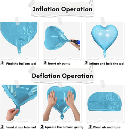 Pink Blue Heart Balloons, 18 Inch Pastel Blue Pink Foil Heart Balloons Pearl - Image 7