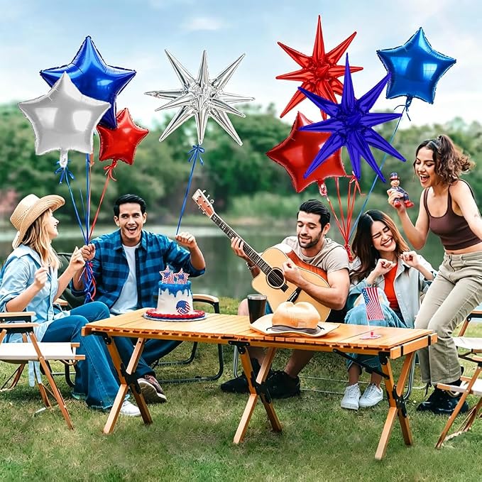 4th of July Red Blue Silver Star Balloons, 22Inch Explosion Balloons - Image 4