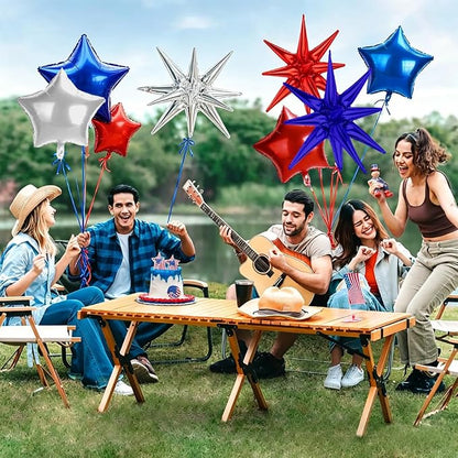 4th of July Red Blue Silver Star Balloons, 22Inch Explosion Balloons - Image 4