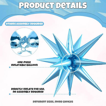 Blue Silver Star Balloons, 22/27 Inch Light Blue and Silver Foil Star Balloons - Image 3