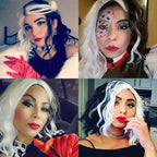 BUFASHION 14" Women Short Black and White Kinky Straight Cosplay Synthetic Wigs With Air Bangs 46 Colors Available (White with Black)