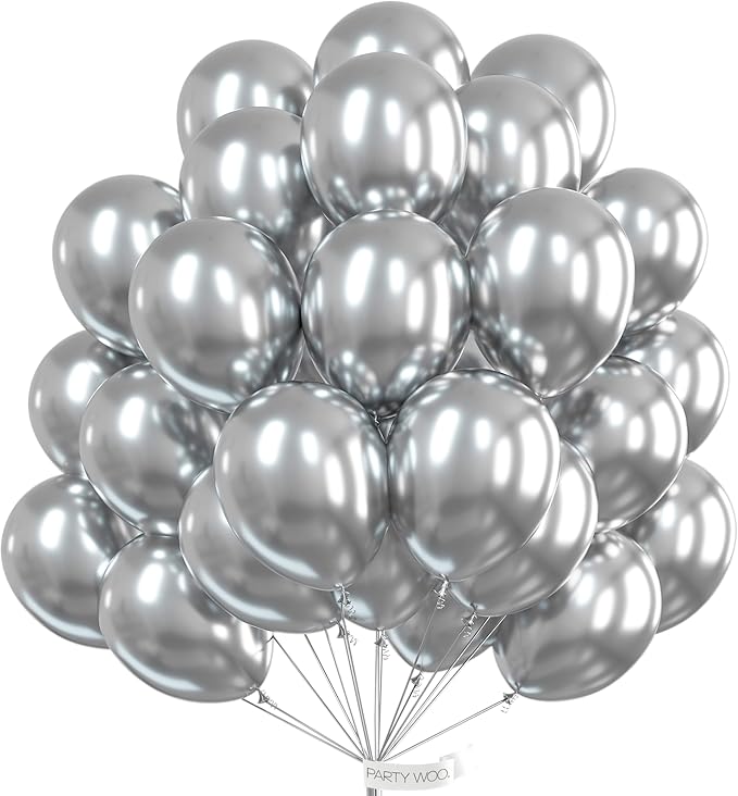 PartyWoo Silver Balloons 100pcs Latex Helium Balloons 12 Inch | Birthday by PartyWoo