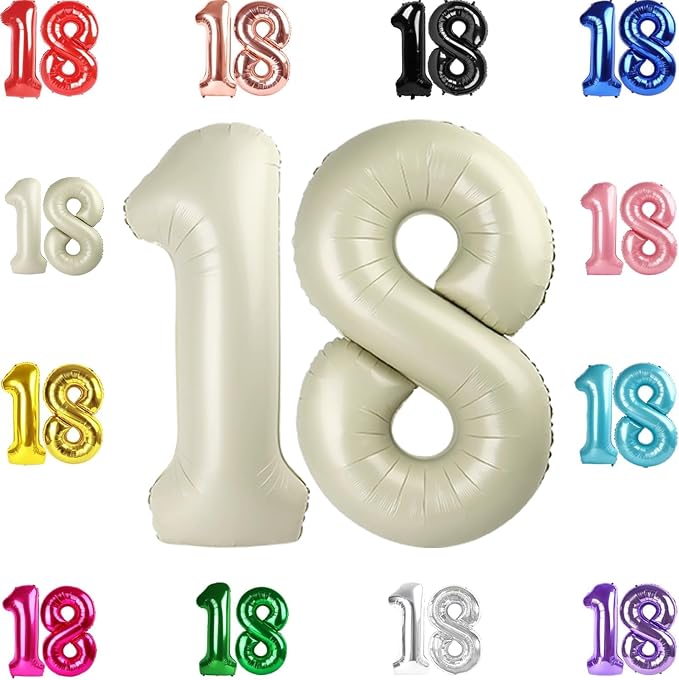 Cream Number 18 Balloon 40 Inch by IWERP