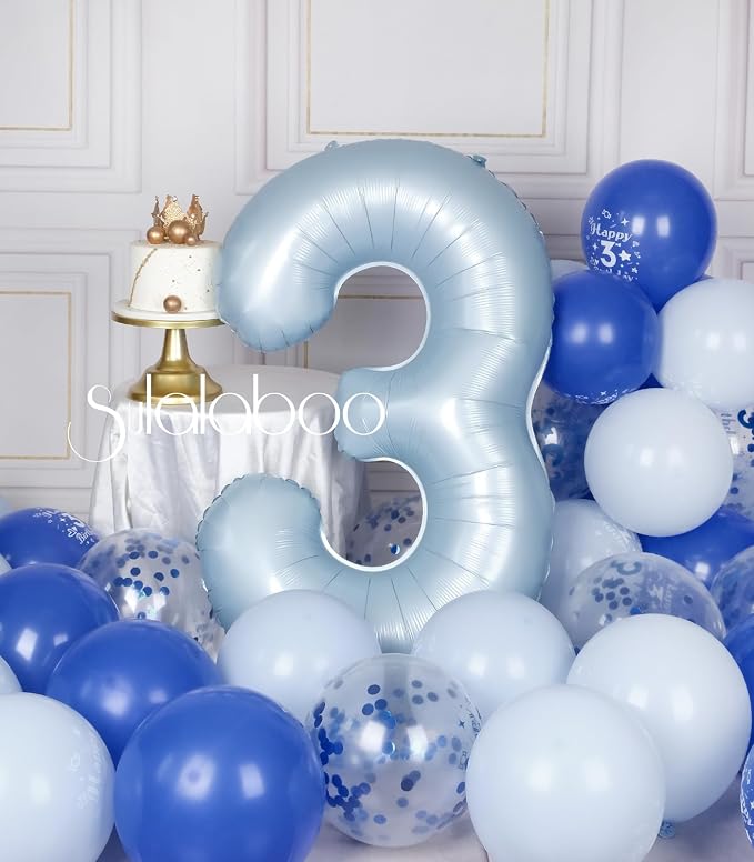 40 Inch Light Blue Number 3 Balloon 0-9 Big Helium Balloons | Large Giant - Image 5