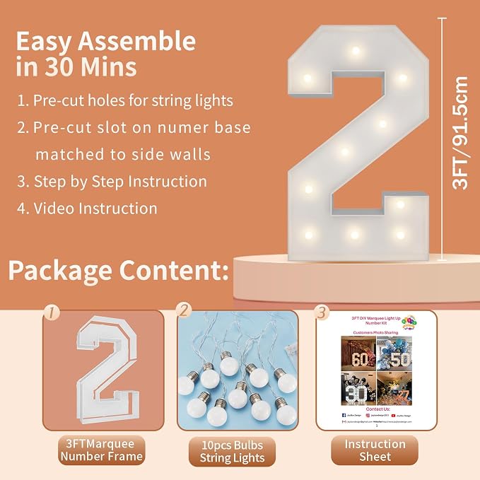 3FT Light Up Numbers Letters, Mosaic Numbers - Image 5