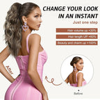 FLUFYMOOZ Wavy Curly Claw Clip Ponytail Extension, 18 Inch Natural Synthetic Hairpiece with Highlights