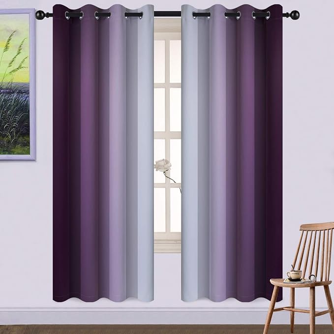Yakamok Ombre Curtains Purple and Greyish White by Yakamok