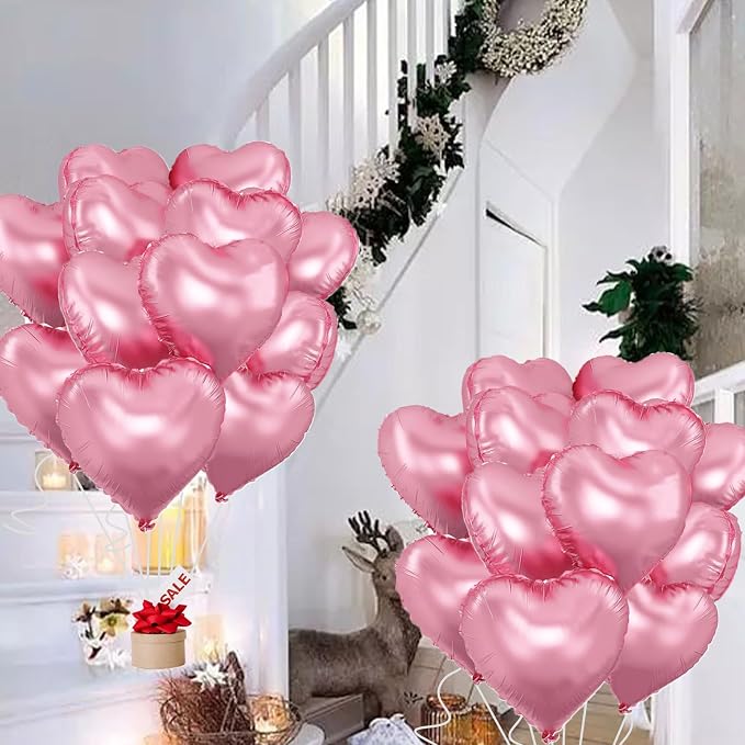 Pink Heart Balloons, 18inch Bright Pink Heart Shaped Foil Balloons 12Pcs Helium - Image 4