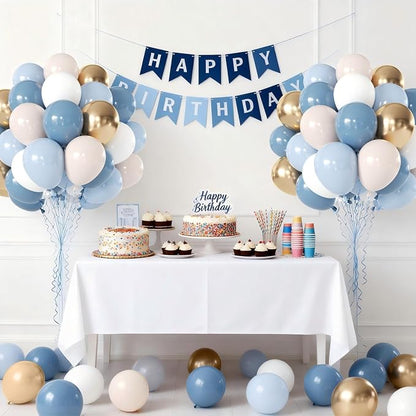 Dusty Blue and Gold Balloons, Light Blue White Sand, Party Decor | 50 Pcs 12 In - Image 4