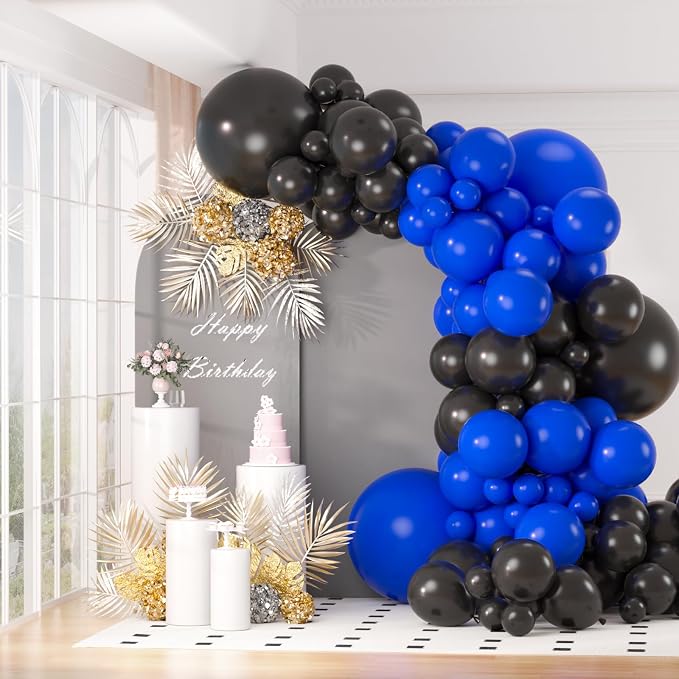130pcs 18 12 10 5 Inch Royal Blue and Black Latex Balloon Garland Arch Kit | by OWPFJG