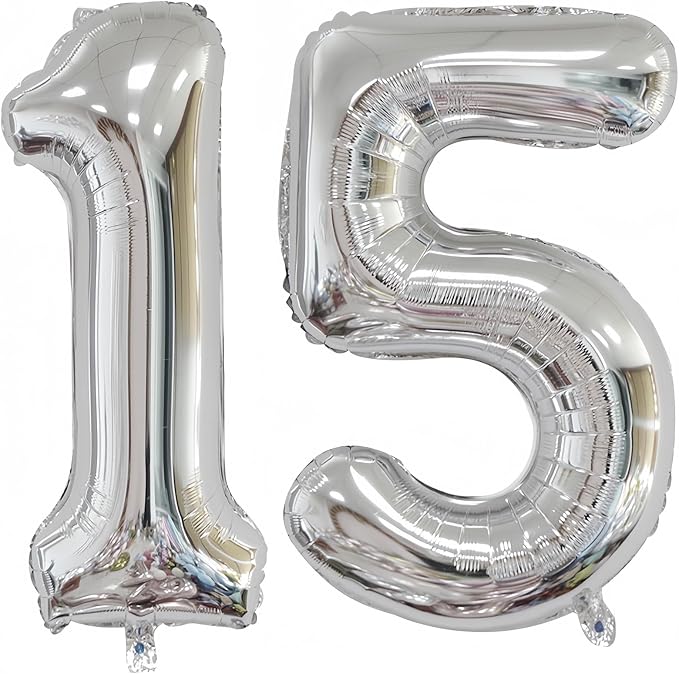 Silver 15 Balloon, 40 Inch Silver Number 15 Balloon Big Foil Mylar Helium by BBPOOL