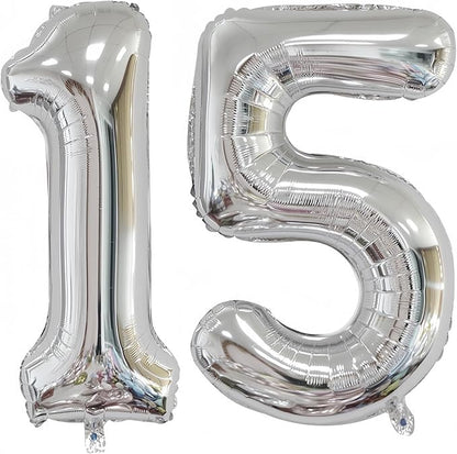 Silver 15 Balloon, 40 Inch Silver Number 15 Balloon Big Foil Mylar Helium by BBPOOL