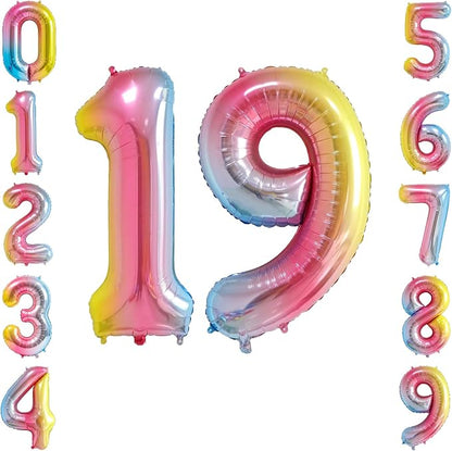 40 Inch Rainbow Foil Number 19 Balloon by TNCDJKPA
