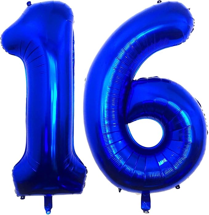 Navy Blue 16 Number Balloons, 40 Inch Giant Number 16 Balloons Foil Mylar by Lovoir