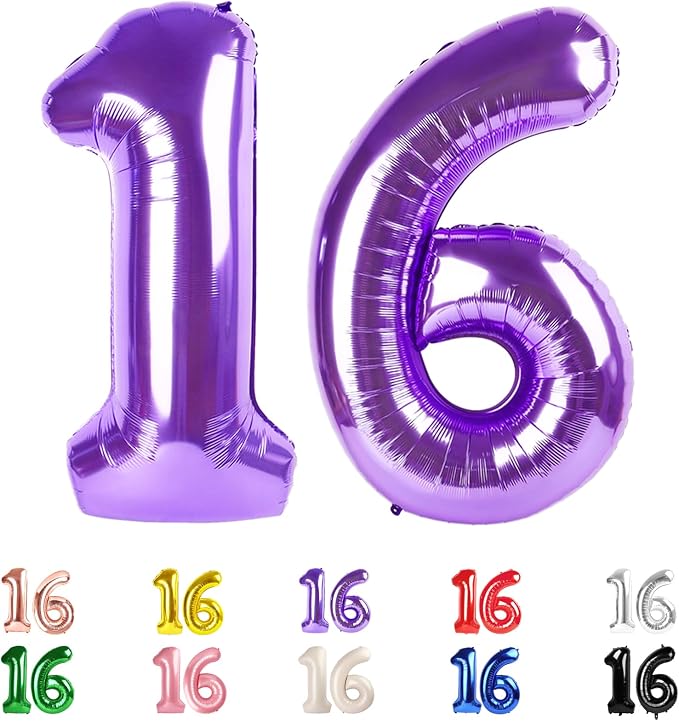 16 Balloon Numbers 40Inch for 16th Year Old Birthday Decorations, Inflation by Mluchee