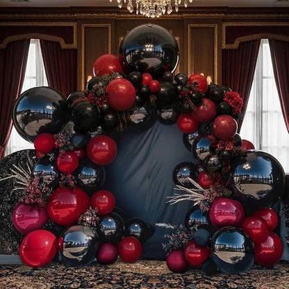 Black Red Balloons Thick Double Stuffed Black Burgundy Balloon Garland Arch Kit - Image 2