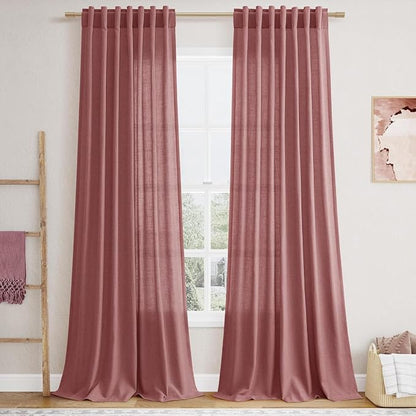 Canyon Rose Linen Curtains for Living Room 100 Inches Long Light Filtering Semi by Nanspring