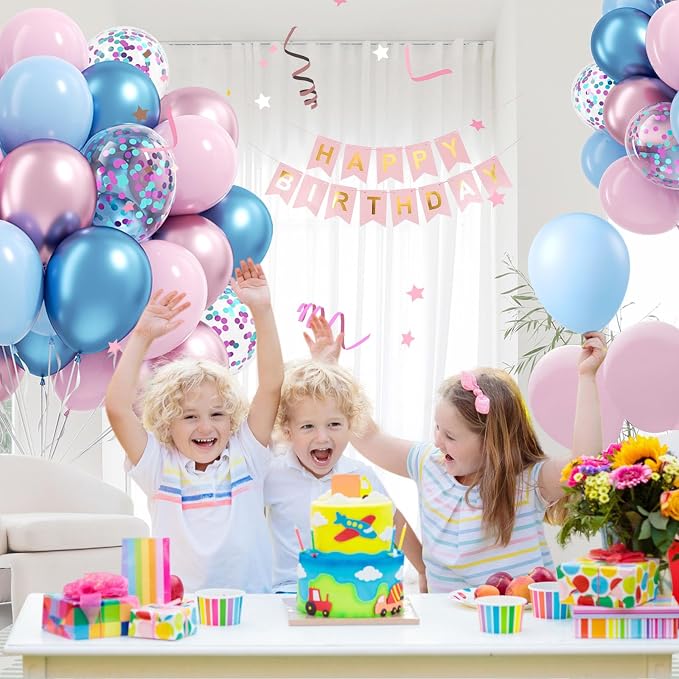 61pcs Pink and Blue Balloons, 12 Inch Macaron and Metallic Blue Pink Latex - Image 5