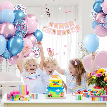 61pcs Pink and Blue Balloons, 12 Inch Macaron and Metallic Blue Pink Latex - Image 5