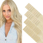 GOO GOO Invisi Edge Tape in Hair Extensions Human Hair, 60A Platinum Blonde 20pcs injected with 20pcs classical tape ins, 12inch 80g, Virgin Remy Hair, Natural Look
