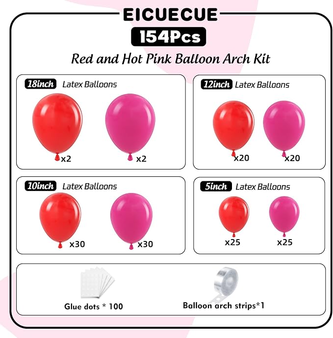 Red and Hot Pink Balloon Arch Kit - Image 3