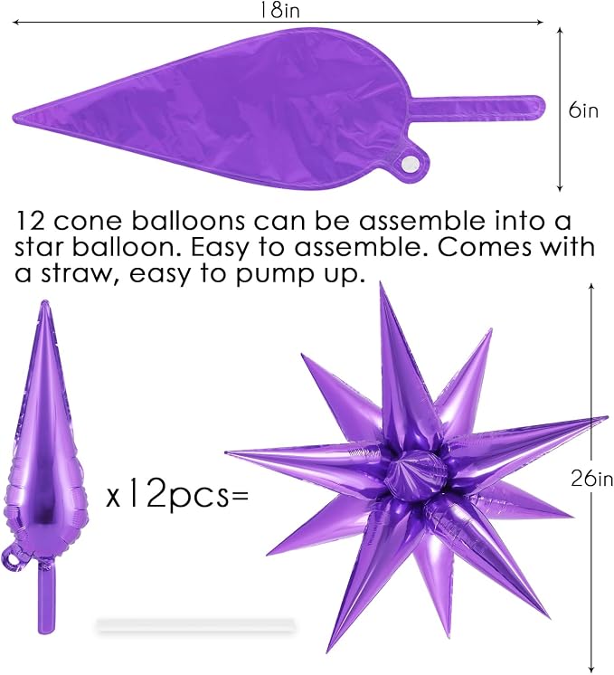 72 Pcs Star Balloons Foil Explosion Balloons Magic 12 Point Star Cone Balloon - Image 6