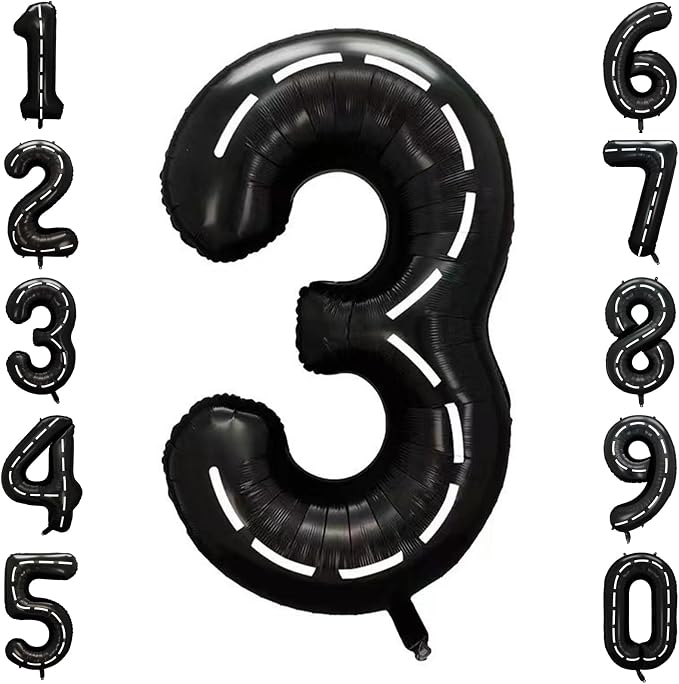 Black and White Stripes Number 3 Balloon 40 Inch, Race Car Party Sign | Graphic by Unknown