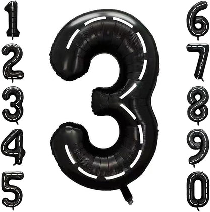 Black and White Stripes Number 3 Balloon 40 Inch, Race Car Party Sign | Graphic by Unknown