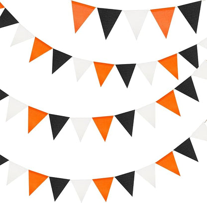 G2PLUS Pre-Strung Burlap Pennant Banners, 39Ft Black and Orange Fabric Triangle by G2PLUS