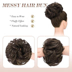 FESHFEN Messy Bun Hair Piece - Elastic Wavy Curly Hair Bun Scrunchies Extensions Synthetic Chignon Hairpieces for Women Girls, Mixed Chocolate Brown 1.5 oz