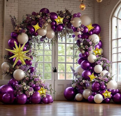Dark Purple Balloon Arch Double Stuffed Metallic Purple Balloon Garland | - Image 8
