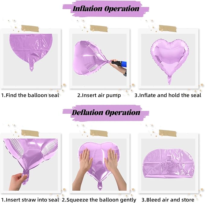 Purple Foil Heart Balloons, 18 Inch Light Purple Helium Heart Balloons - Image 8