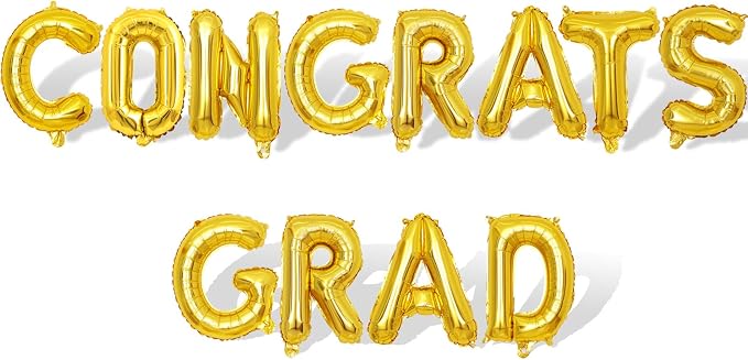 2 Set 24Pcs Gold Congrats Grad Letter Balloons 16in Balloon Foil Letter by Fezava