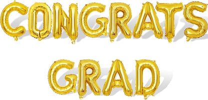 2 Set 24Pcs Gold Congrats Grad Letter Balloons 16in Balloon Foil Letter by Fezava