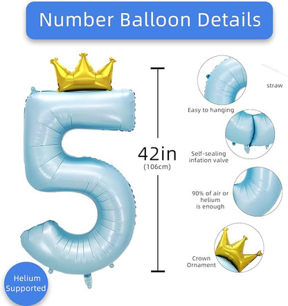 AULE 40 Inch Big Light Blue 5 Balloon Number - Image 2