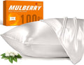 J JIMOO 100% Mulberry Silk Pillowcase for Hair and Skin, 22 Momme Pure Natural Silk Pillow Case Both Sided with Zipper, Pillow Cover for Women Mom Men (Ivory White, Standard 20''×26'', 2 Pack)
