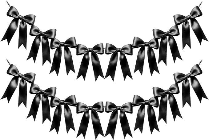 2 Strings of 16PCS Black Bow Garlands Banner Decoration, Pre-Strung Satin by Unknown