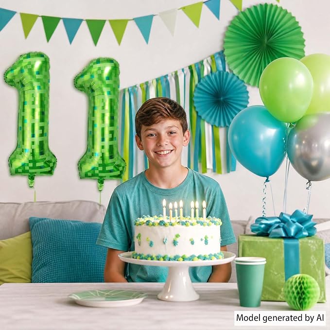 40 Inch Lime Green Pixel Number 11 Balloon, Gamer Video Game Birthday Decor | - Image 6
