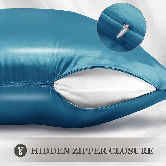 Adubor 100% Silk Pillowcase - Mulberry Silk Pillow Cases, 23 Momme 6A Grade Fibers, Silk Pillow Case for Hair and Skin Health, with Hidden Zipper (Queen 20''x30'', Peacock Blue, 1PC)