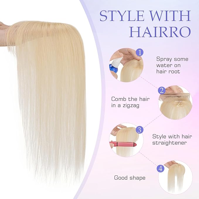 Hairro Clip On Bangs Human Hair Bangs Hair Clip In Bangs 3D 360°Cover Topper With Bangs Wispy Air Bangs Hair Pieces Fake Bangs For Women 8 Inches 10g #613 Light Blonde