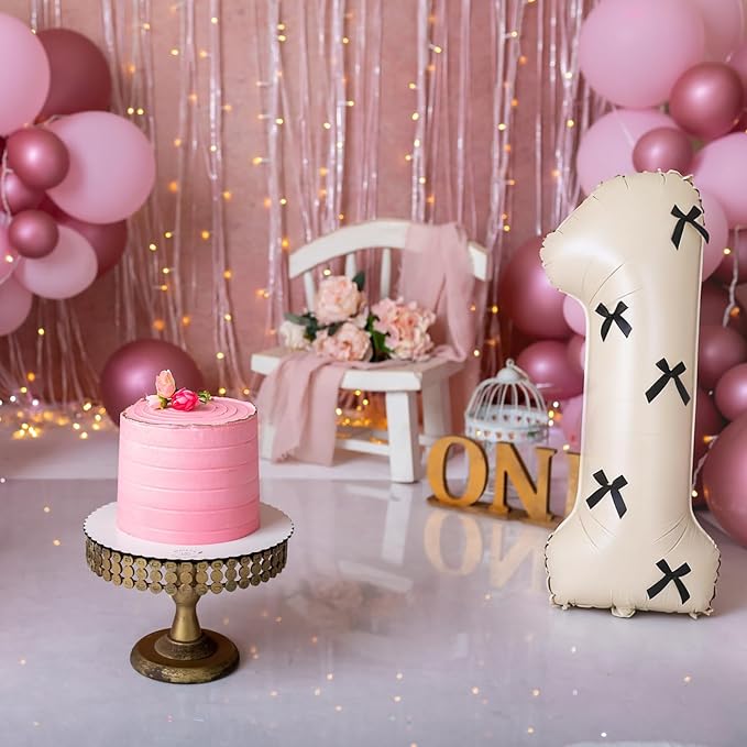 40 Inch Number Balloons with Bow Coquette Birthday Decorations Giant Number 1 - Image 5