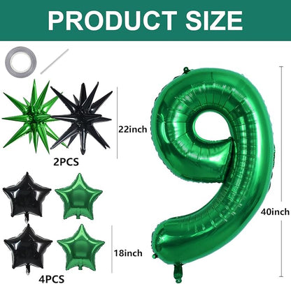 TONIFUL 9th Birthday Balloons Kit 40 Inch Dark Green Large Number 9 Balloon | - Image 2