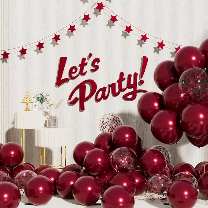 RainbowQ Burgundy Balloons 55Pcs 12 Inch Confetti Latex Helium Party | Maroon - Image 6