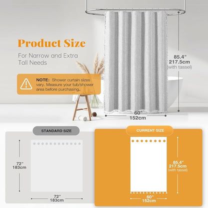 60 x 84 Boho Linen Heavy Duty Cloth Shower Curtain Set, 330GSM Linen Blend - Image 2