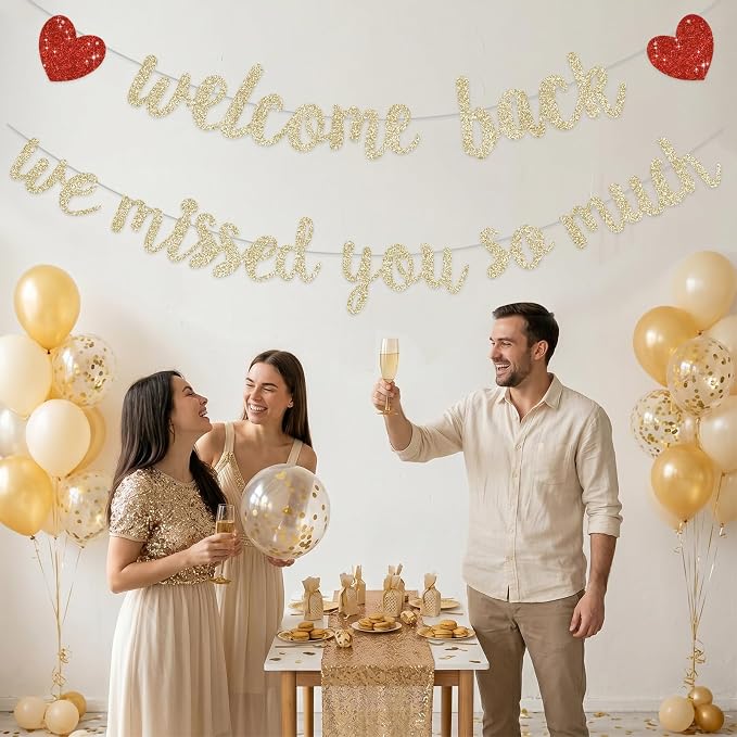 Glitter Champagne Welcome Back We Missed You So Much Banner NO DIY | Pre-Strung - Image 5
