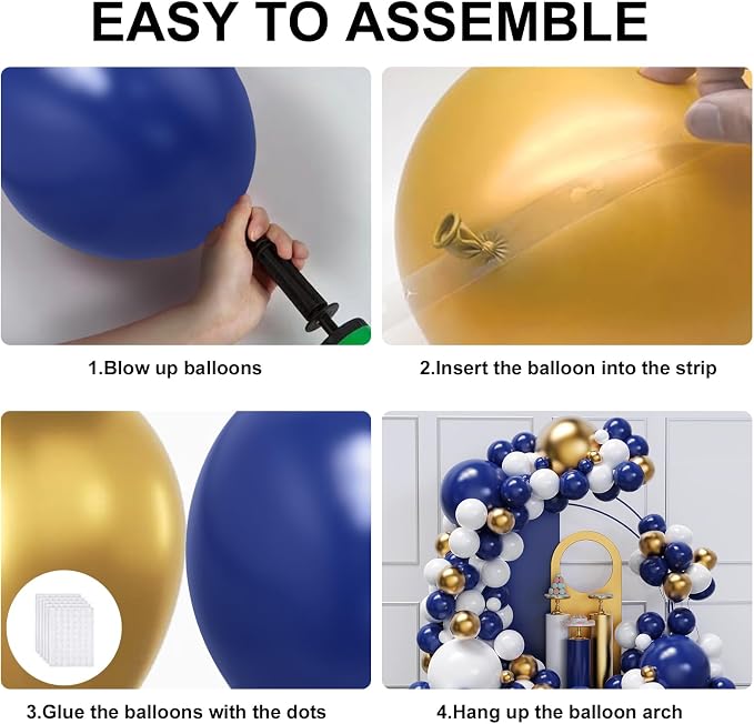 Blue and Gold Balloons Arch Garland Kit, Anniversary Party Decorations | 134pcs - Image 3