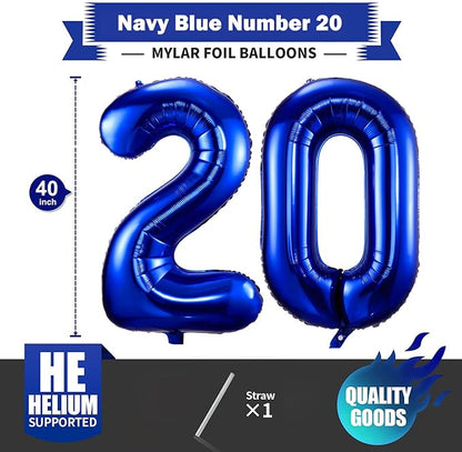 Navy Blue 20 Balloon Numbers, 40 Inch Dark Blue 20 Birthday Balloons Large Foil - Image 2