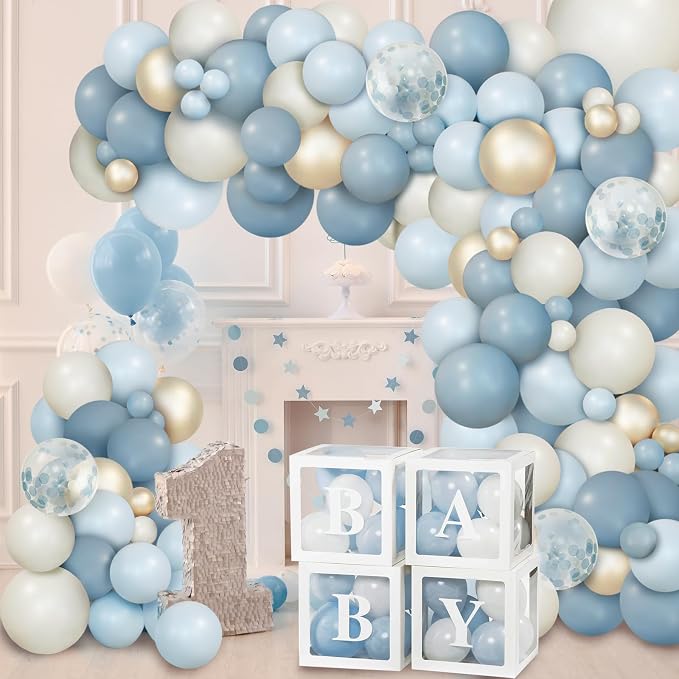 150Pcs Dusty Baby Blue Balloon Arch Garland Kit, Sand White Slate Fog Pastel - Image 6
